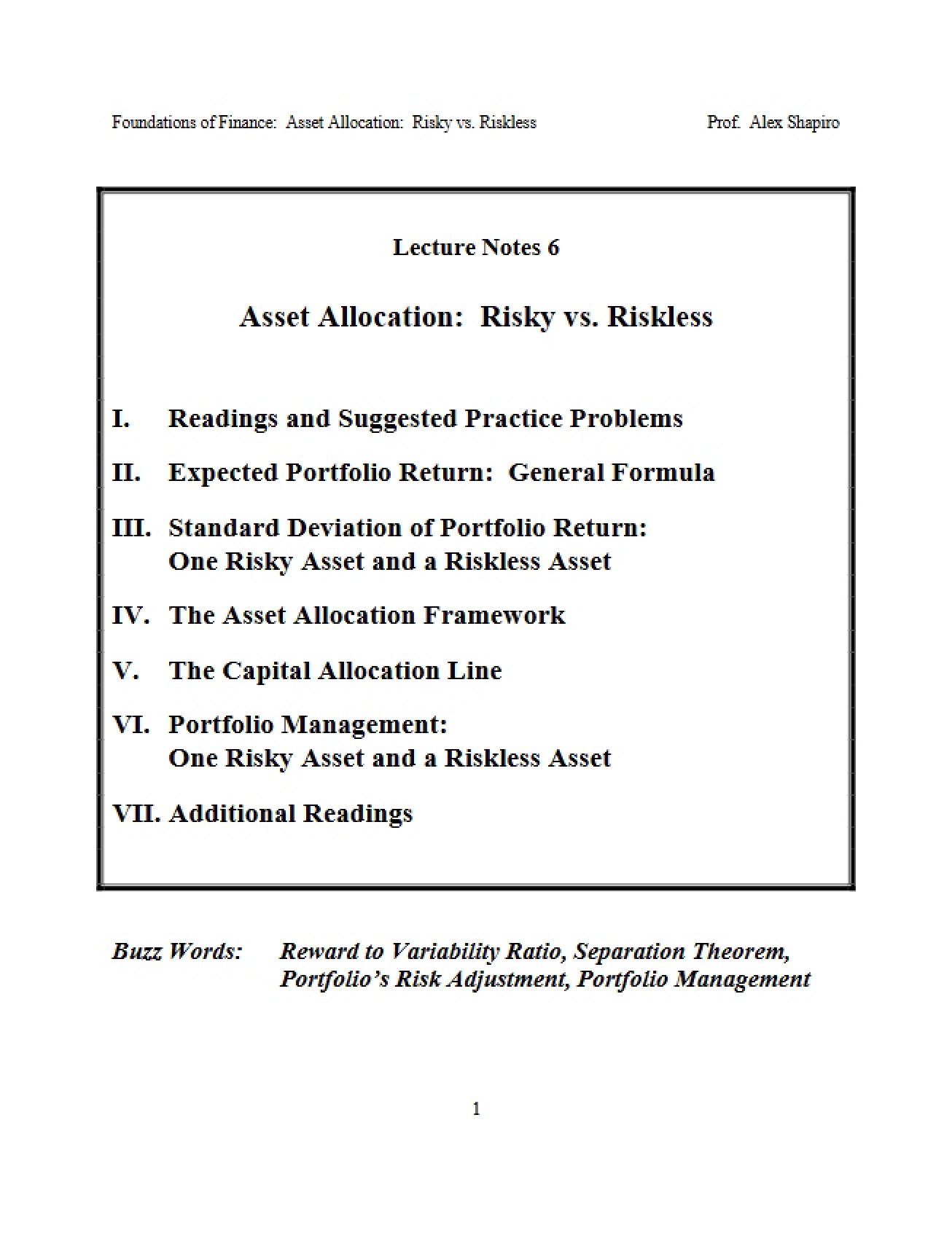 Riskless vs Risky Asset Allocation