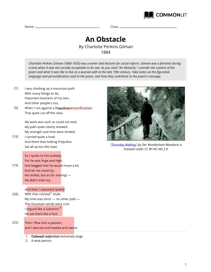 Charlotte Perkins Gilman - An Obstacle