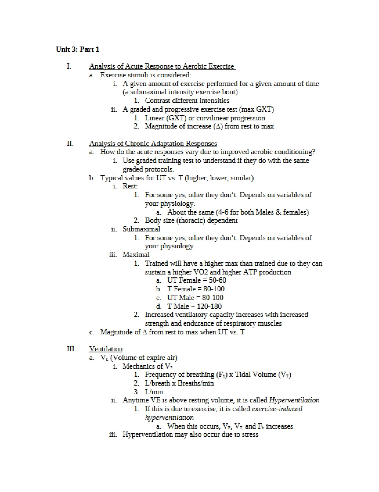 First Part of the Third Unit on Physiology of Physical Activity