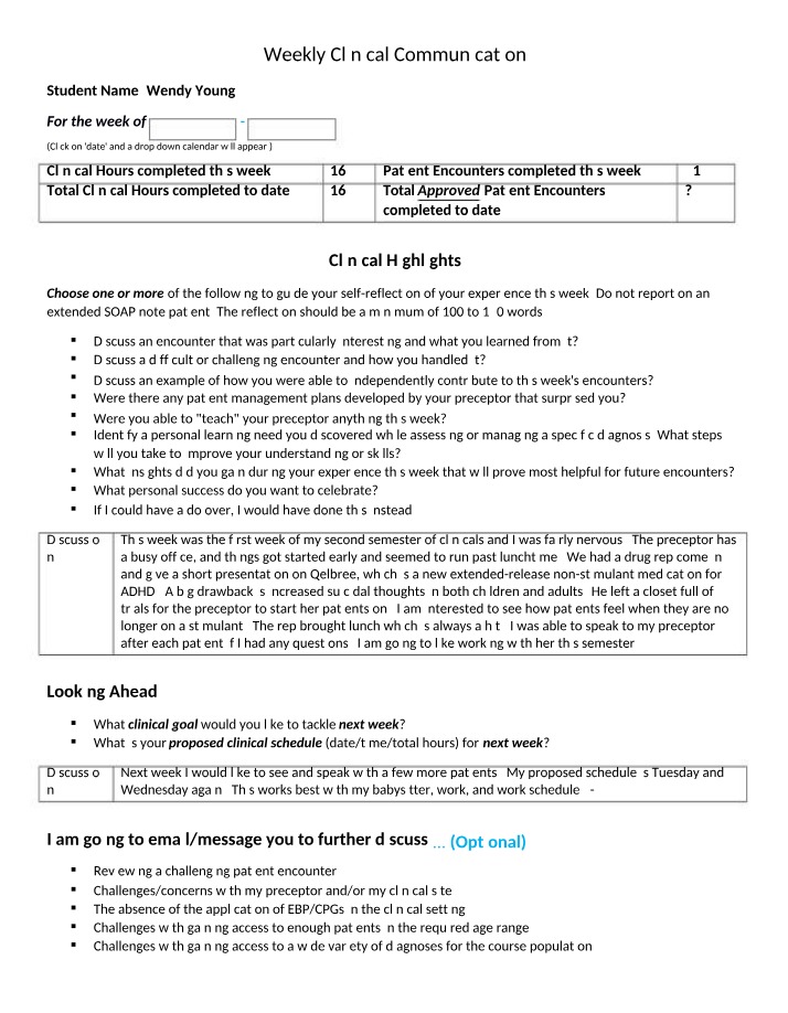 Weekly Clinical Communication Reflections Challenges and Goals B