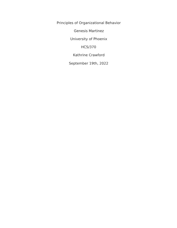 Fact Sheet - Principles of Organizational Behavior