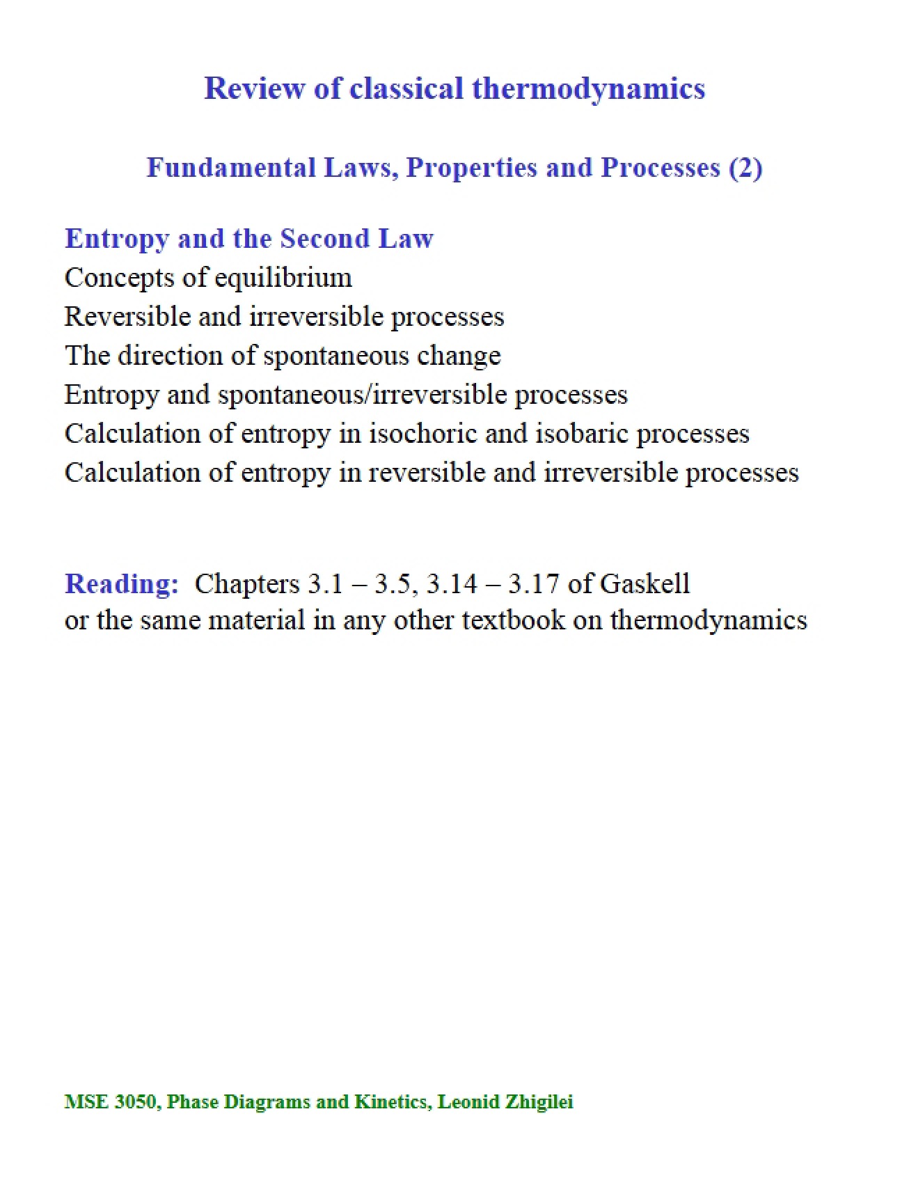 Classical Thermodynamics A Review - Thermodynamics and Kinetics of Materials