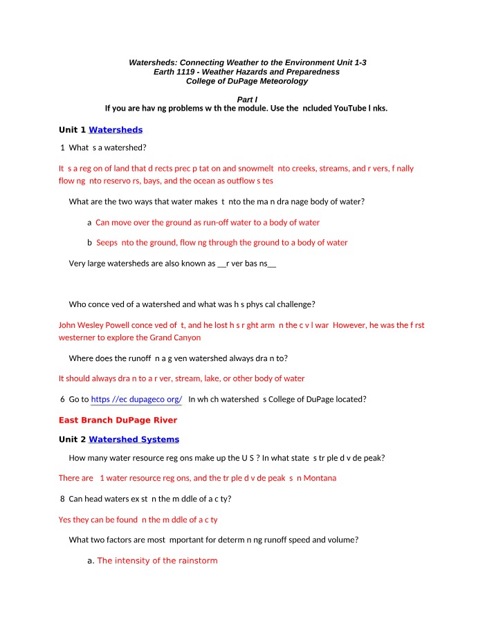 Notes on Watersheds Unit 1-3
