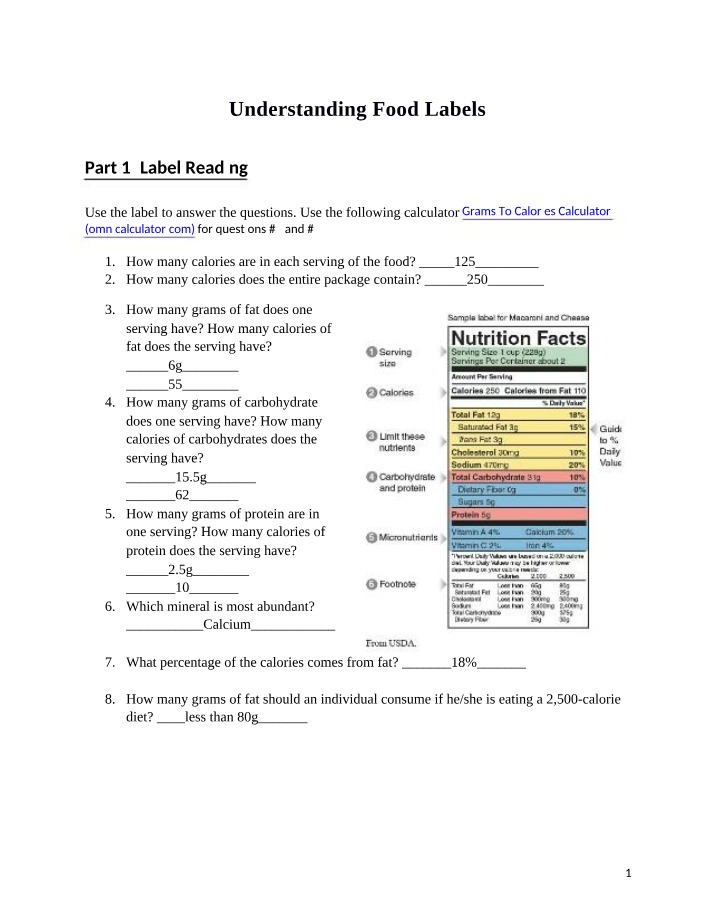Reading and Interpreting Nutrition Food Labels