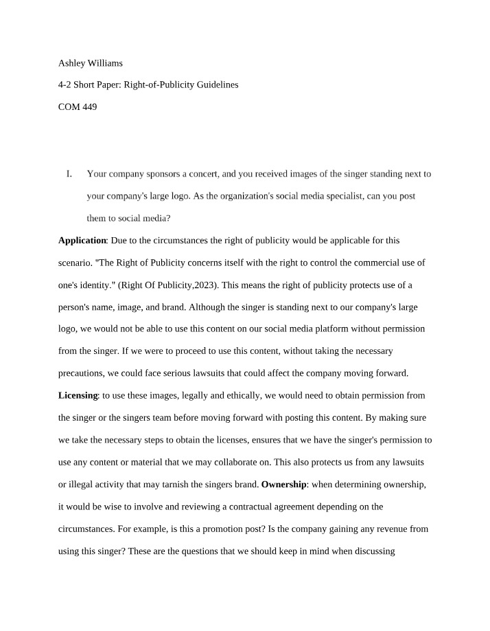 Short Paper 4-2 - Right-of-Publicity Guidelines