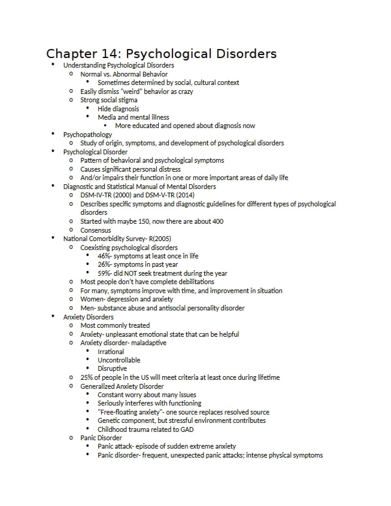 Disorders of Psychology Chapter 14