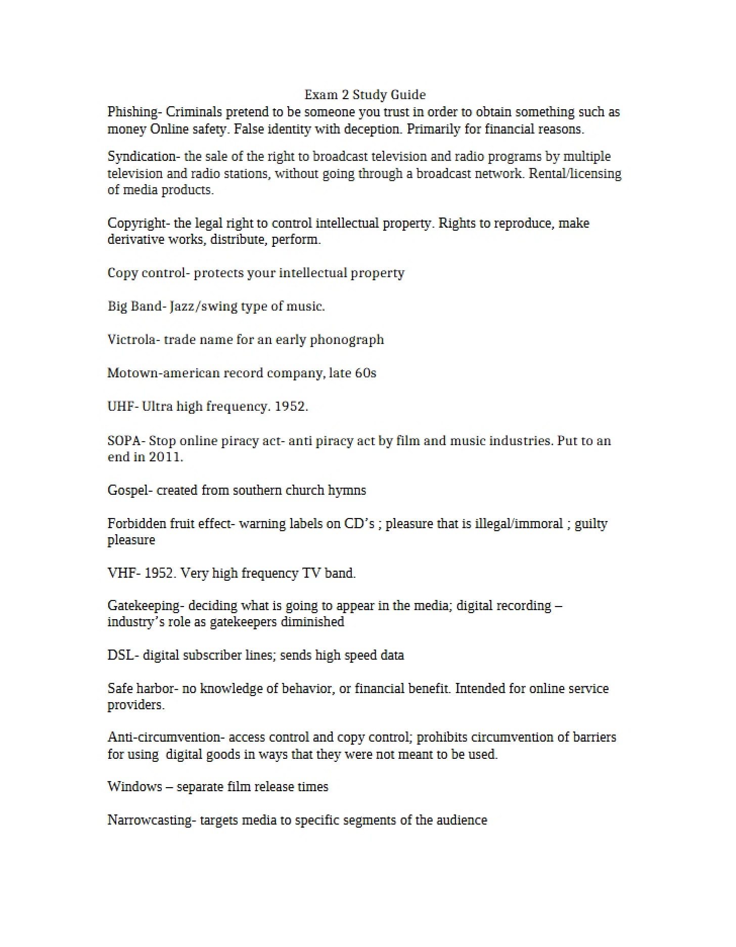 Guide for Exam Two