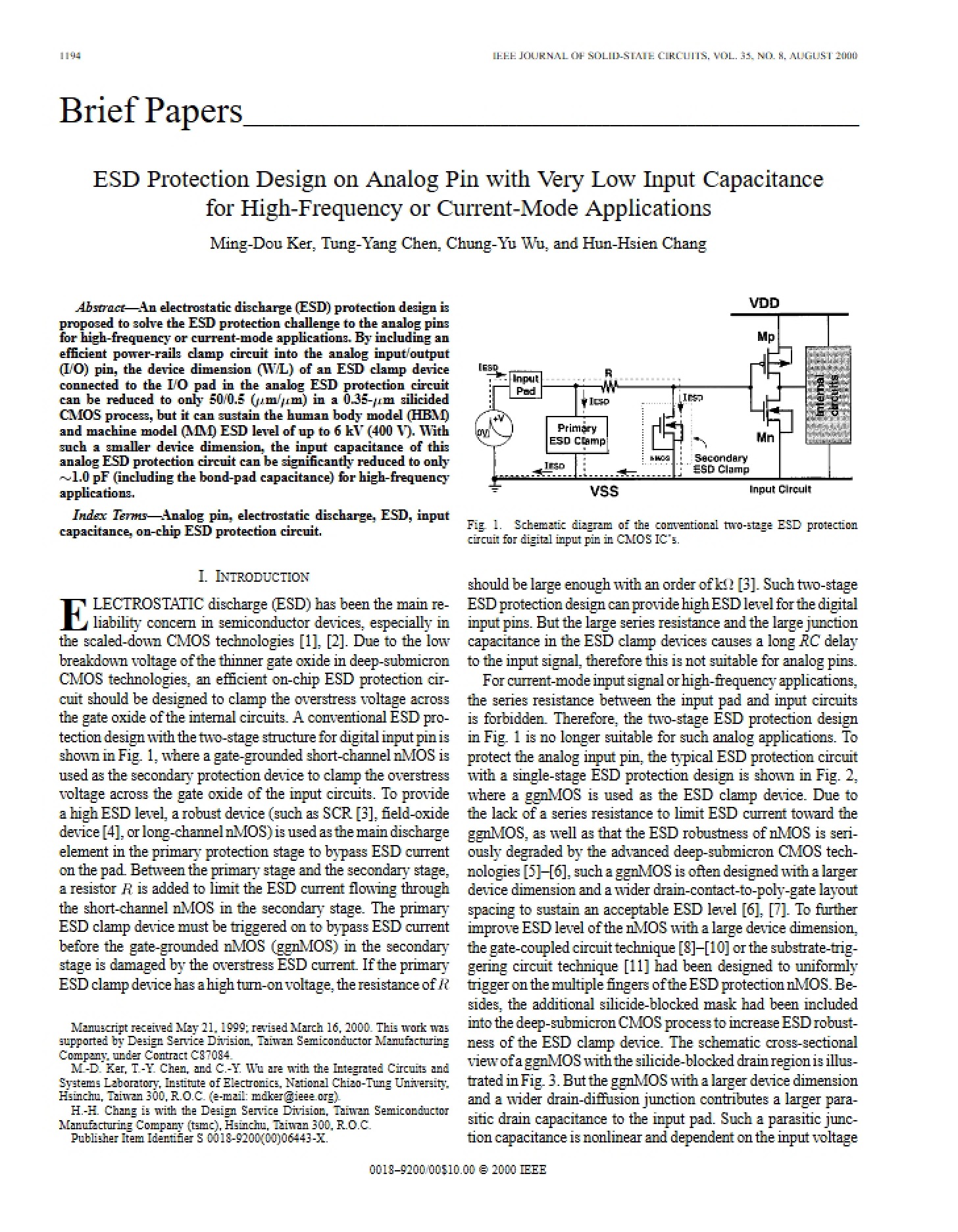 Very Low Input Capacitance Analog Pin ESD Protection Design