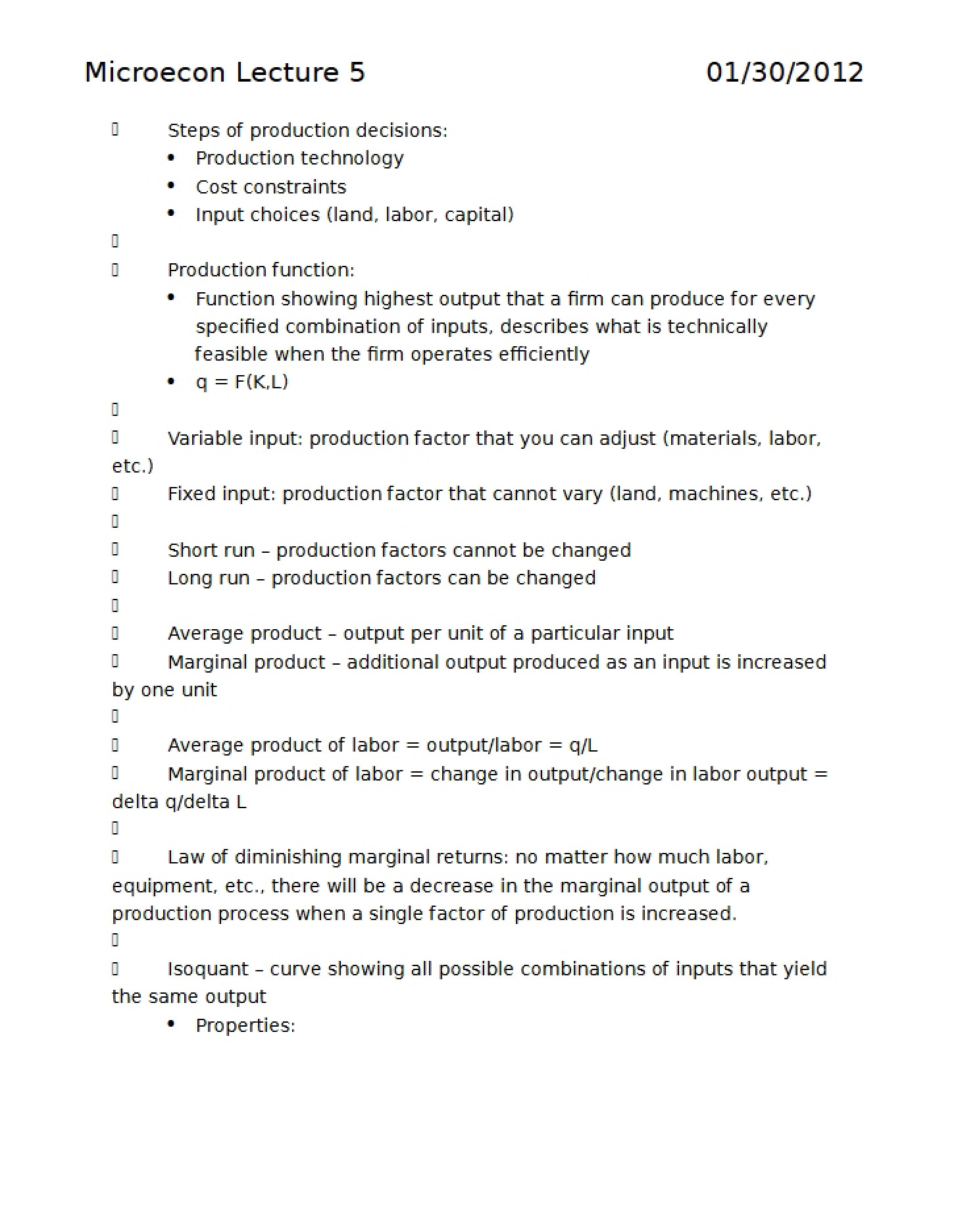 Lecture Five Microeconomics