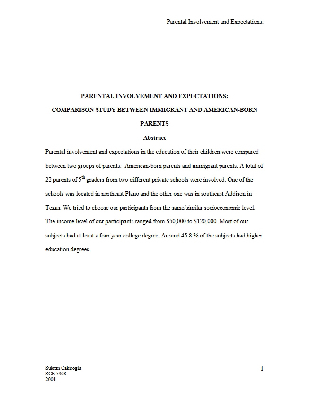 Expectations and Involvement of Parents