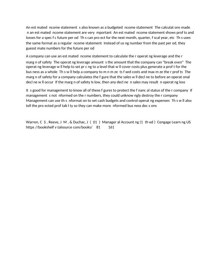 Estimated Income Statements - Profit Projection