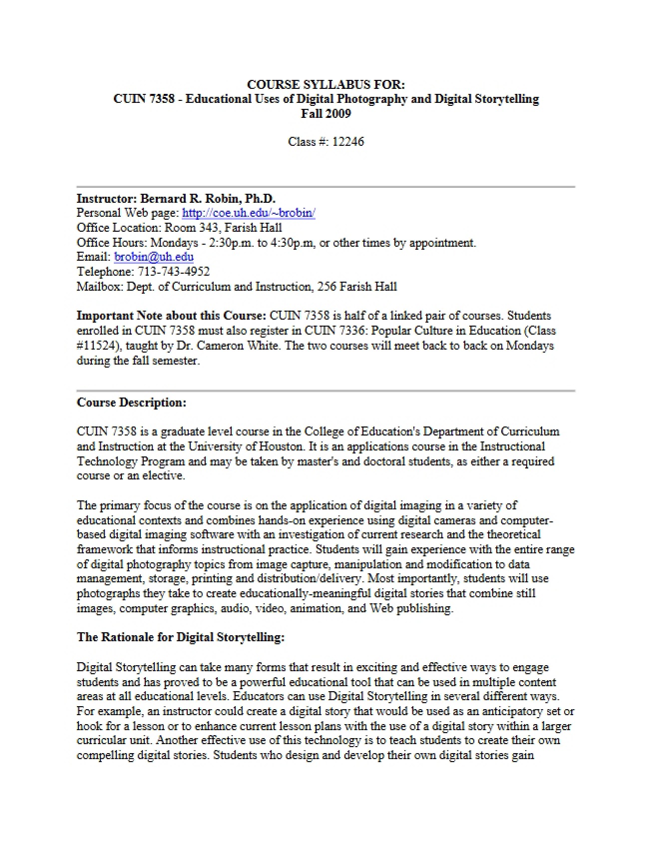 Syllabus for Digital Storytelling