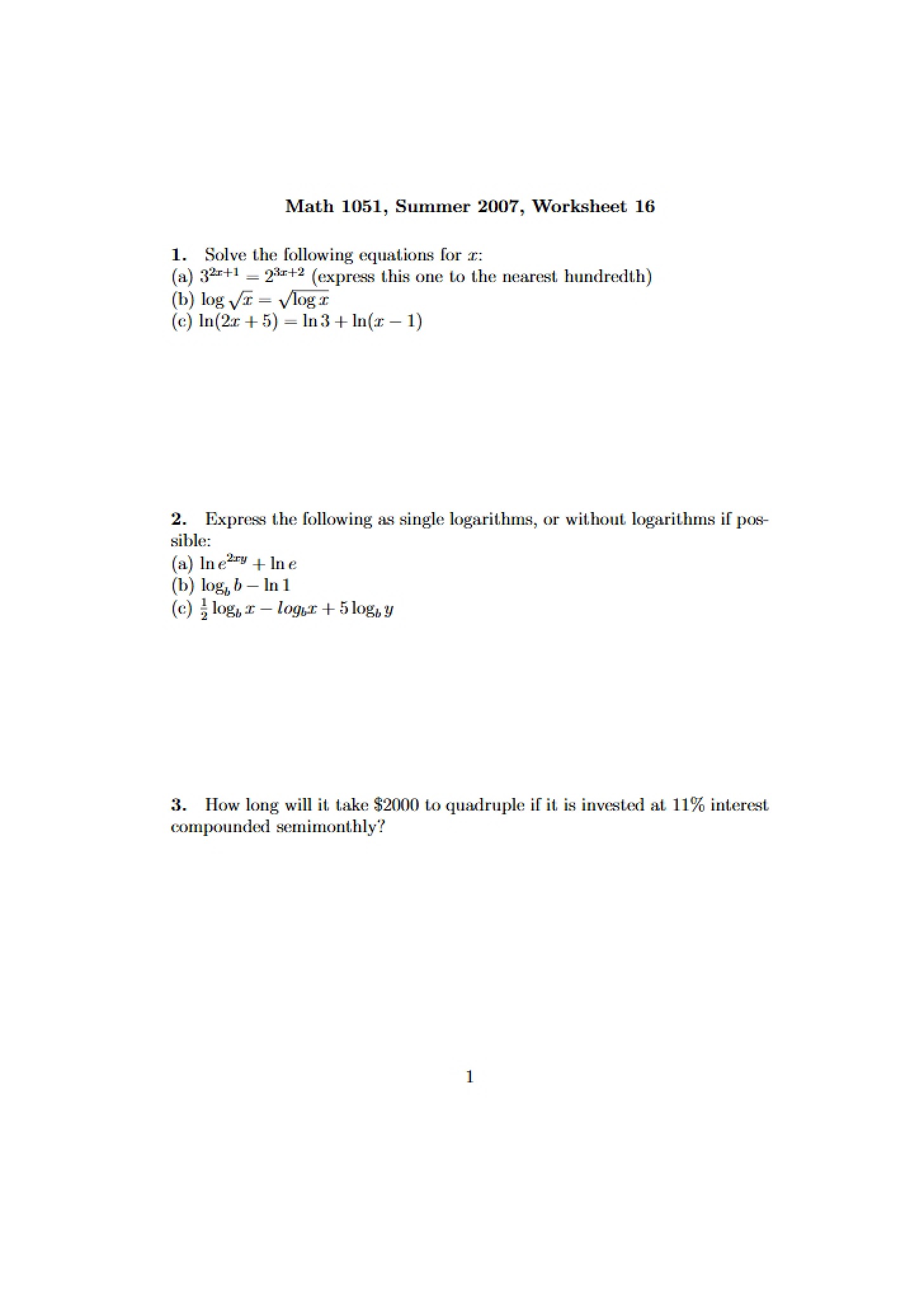 Study Worksheet