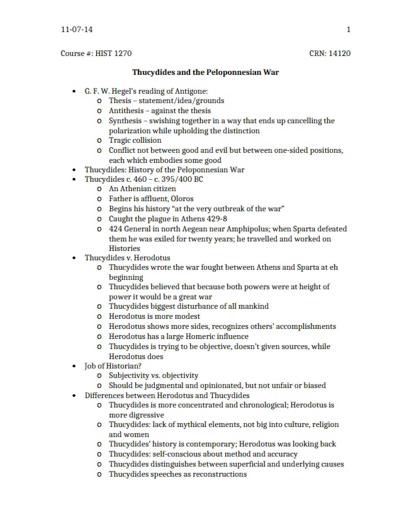 Peloponnesian War and Thucydides