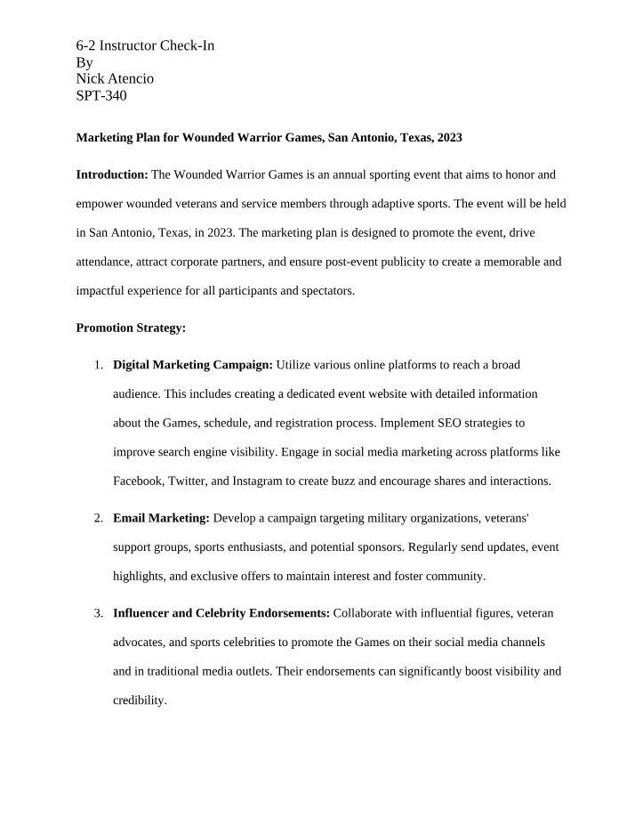 Wounded Warrior Games Marketing Plan