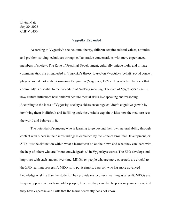 Cognitive Development - Vygotsky's Sociocultural Theory
