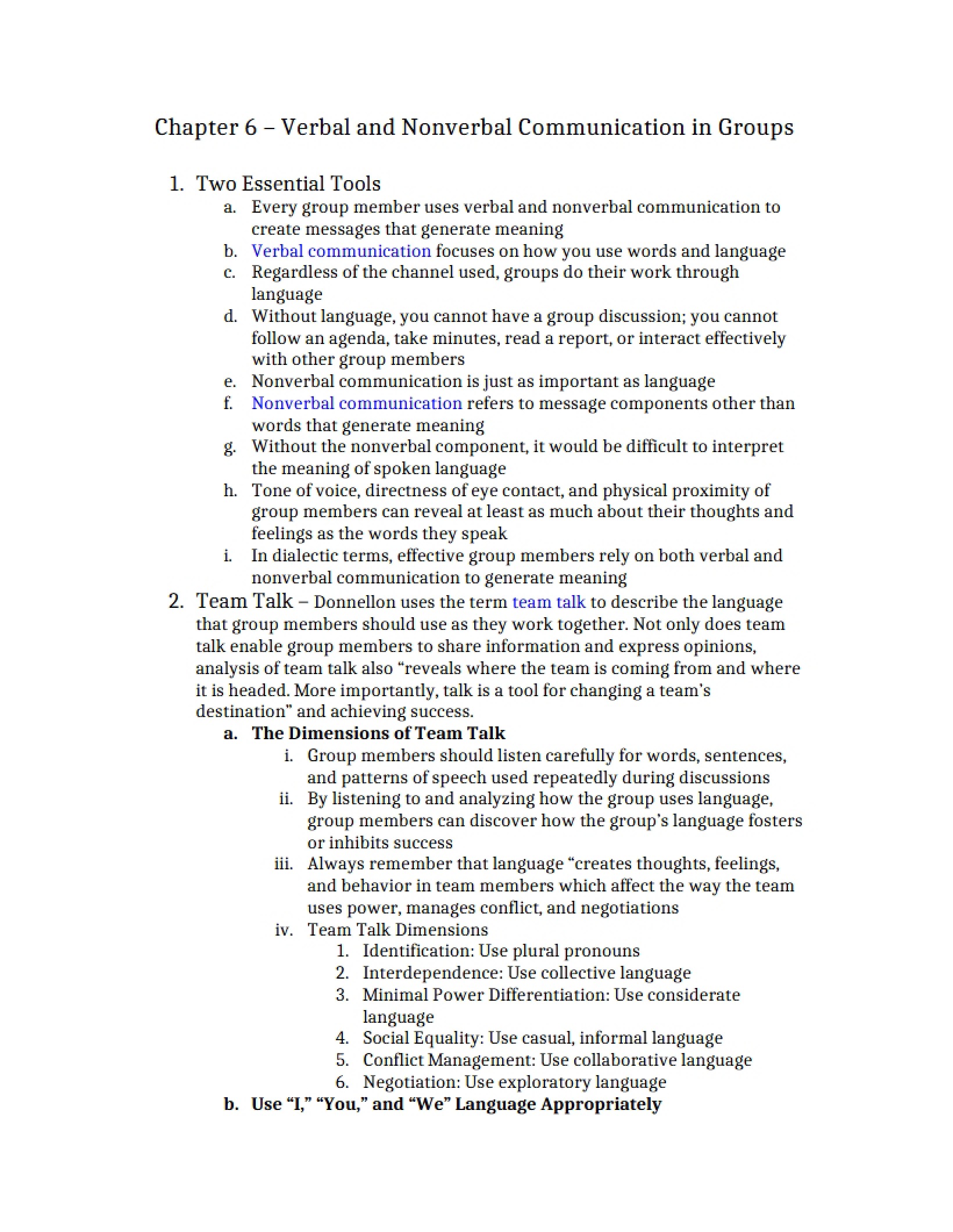 Communication in Groups Verbal and Nonverbal (Ch 6)