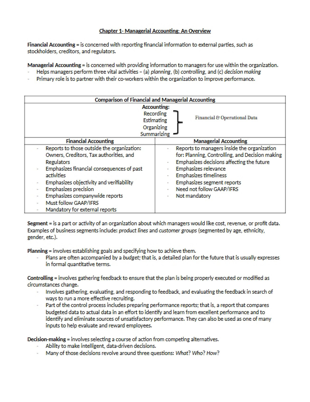 Chapter 1 Managerial Accounting - An Overview