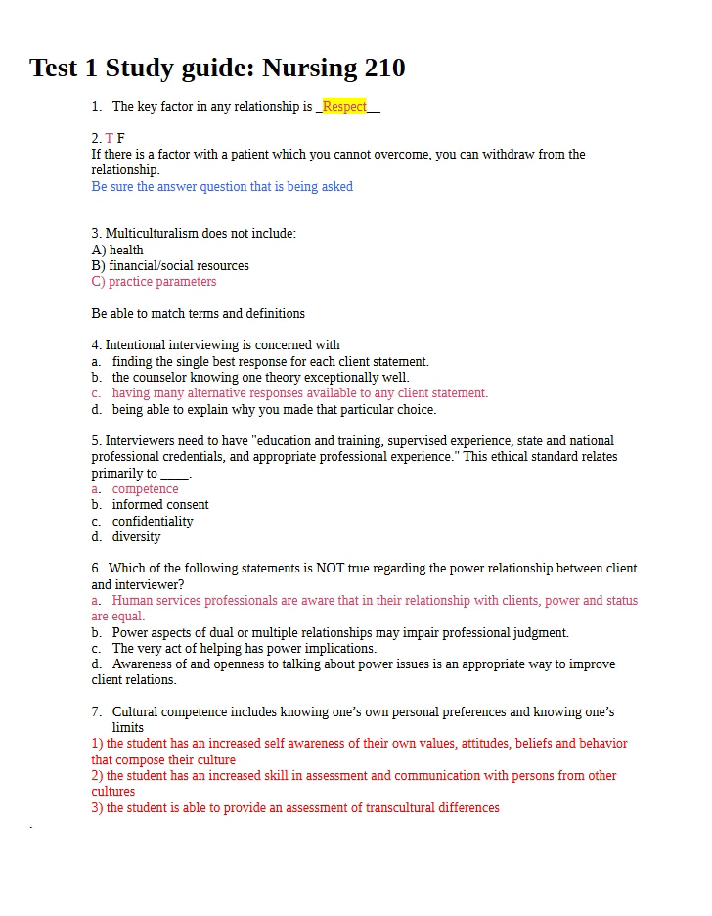 Spring 2011 Study Guide for Exam 1 (210)