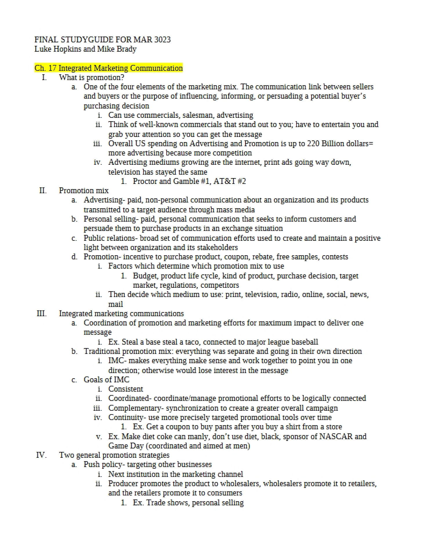Study Guide for Final