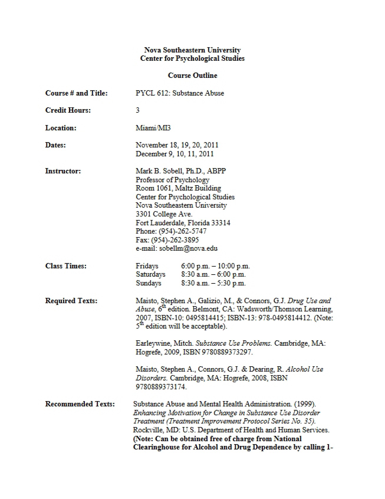 Syllabus Substance Abuse Counseling