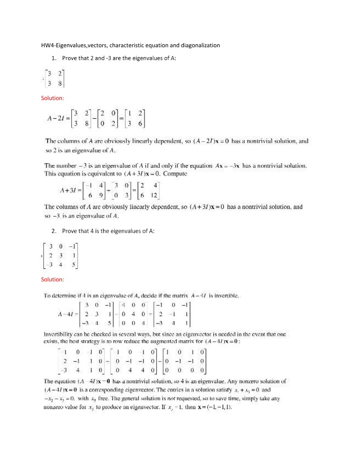 Proving and Finding Eigenvalues, Vectors, and Diagonalization