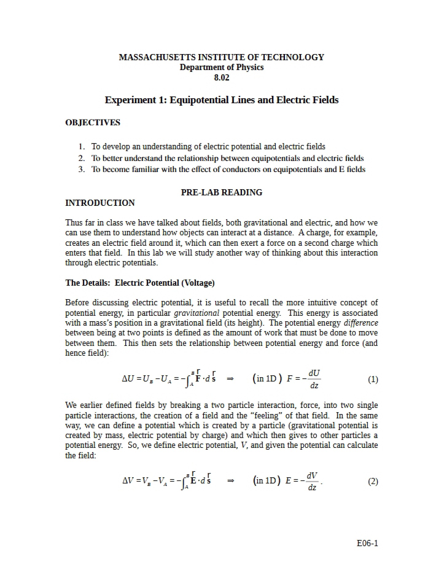 Electric Fields and Lines of Equipotential