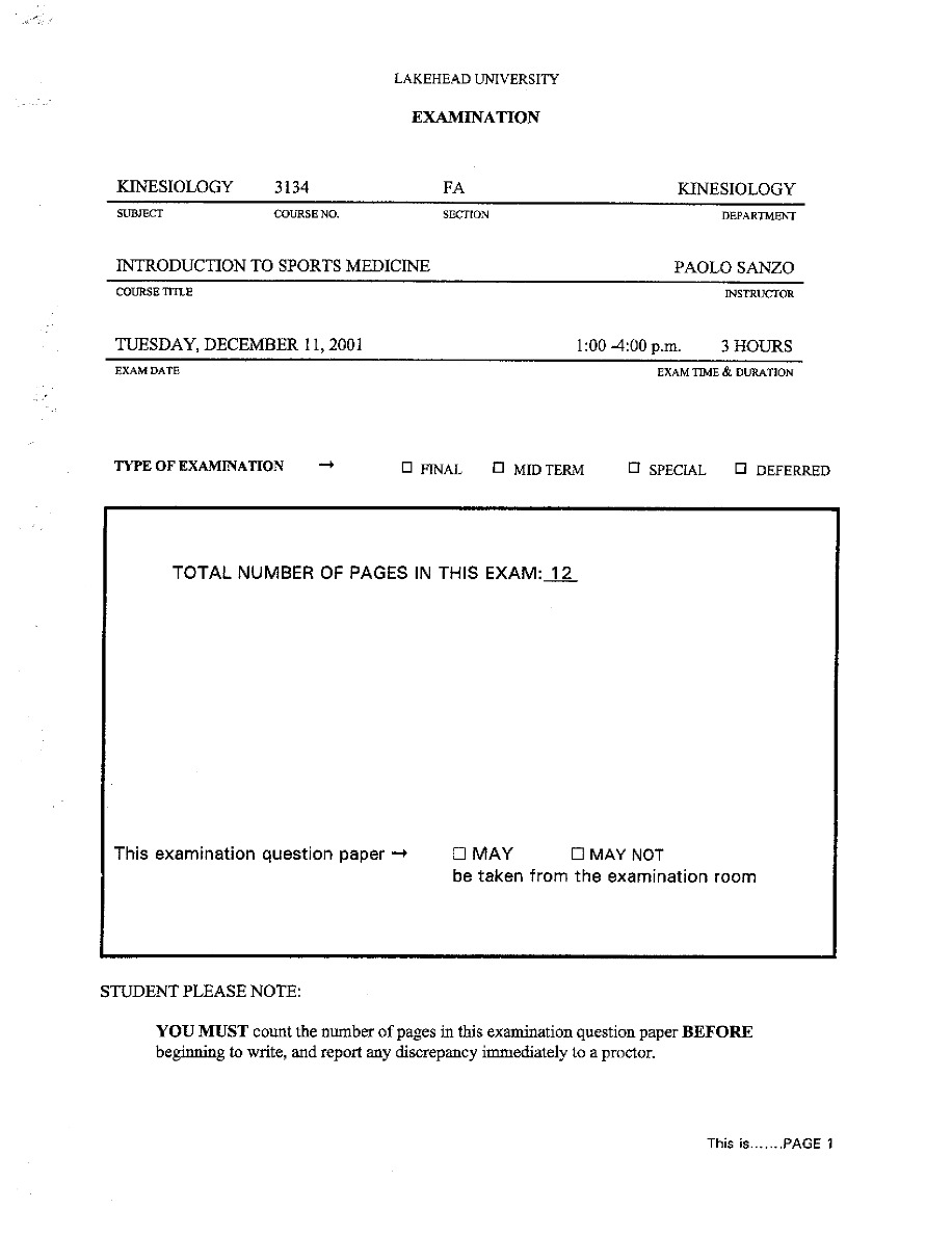 KINE3134 Sports Medicine Final Exam