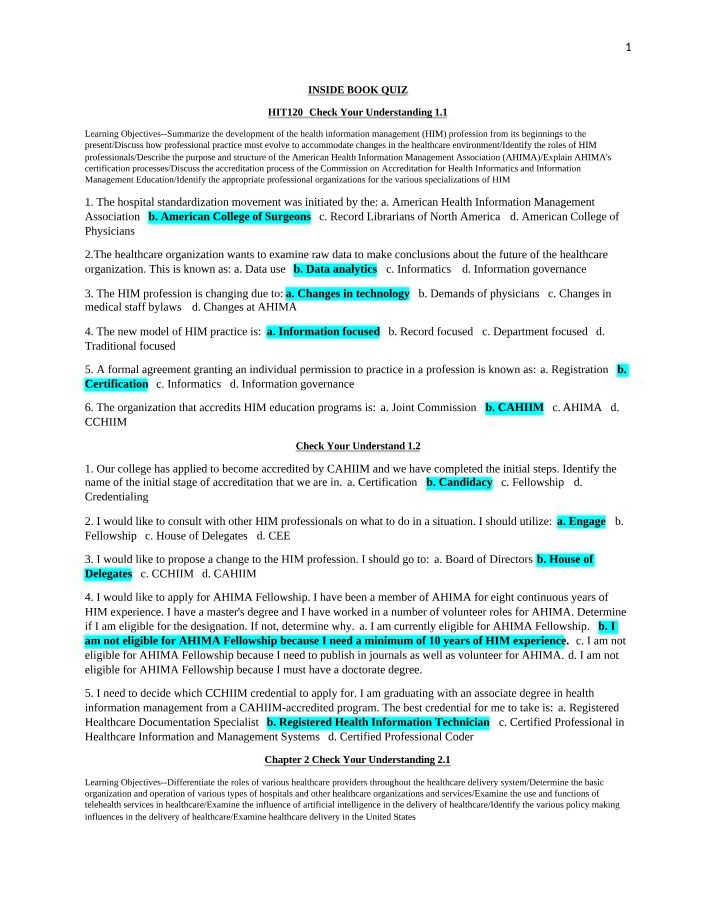 Inside Book Quiz Assessment