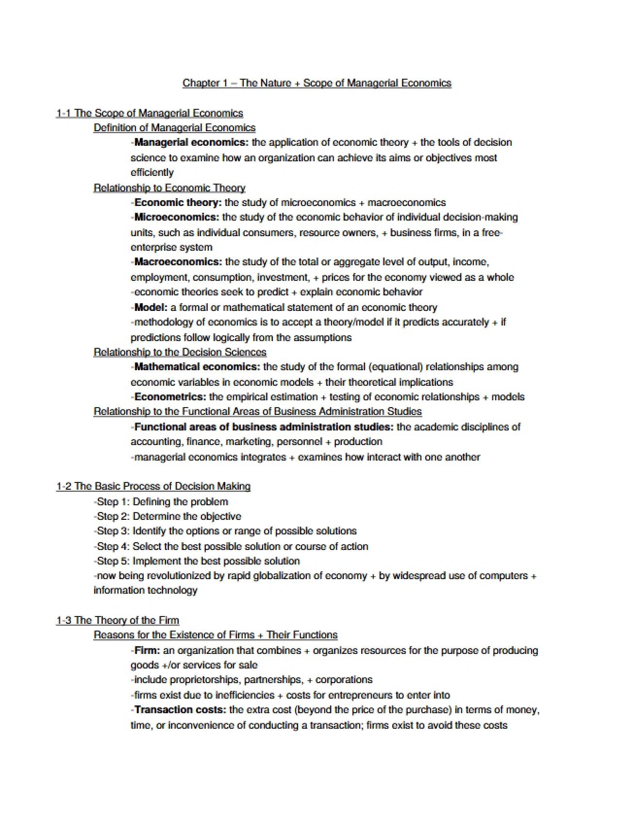 Scope and Nature of Managerial Economics Chapter One