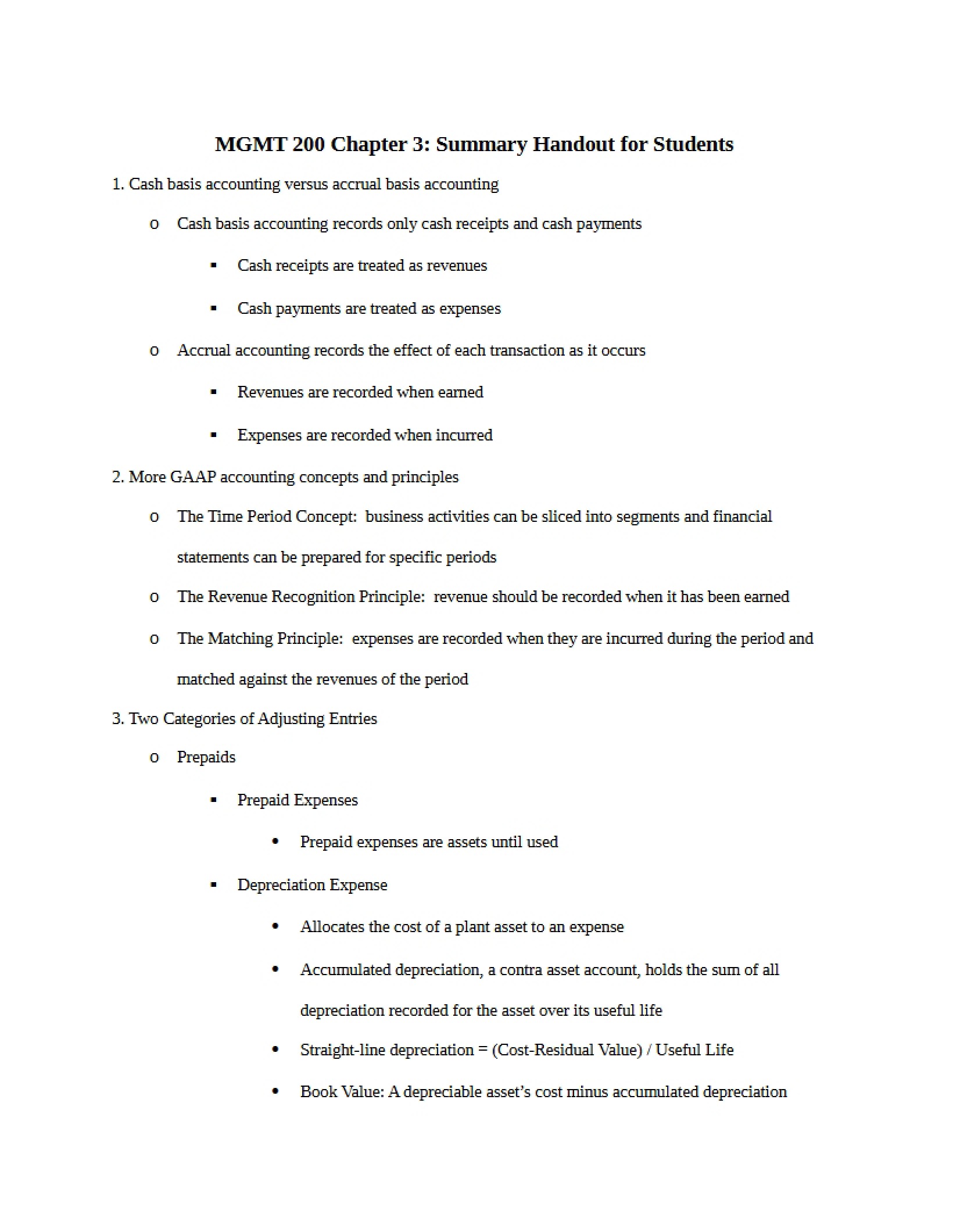 Student Handout for Chapter Three