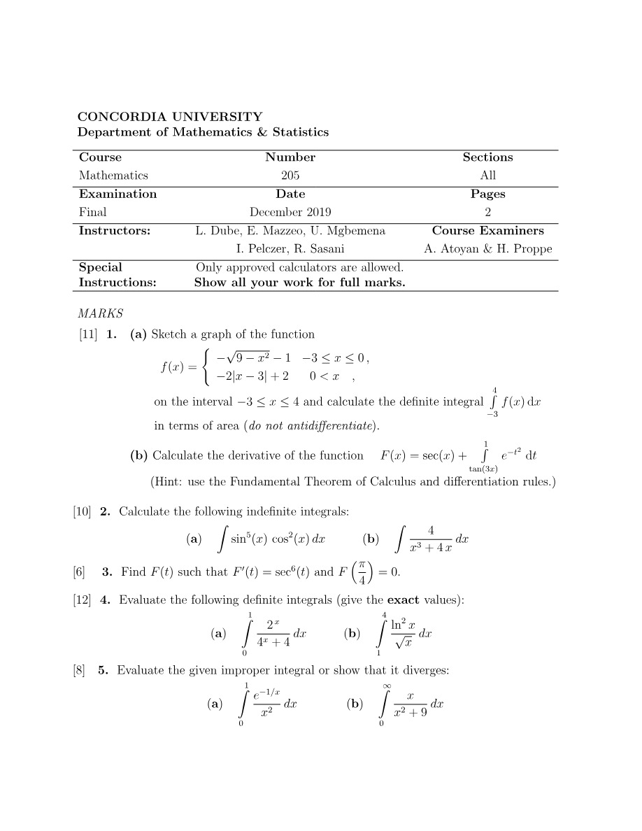 Math 205 Final Exam Fall 2019 Set B