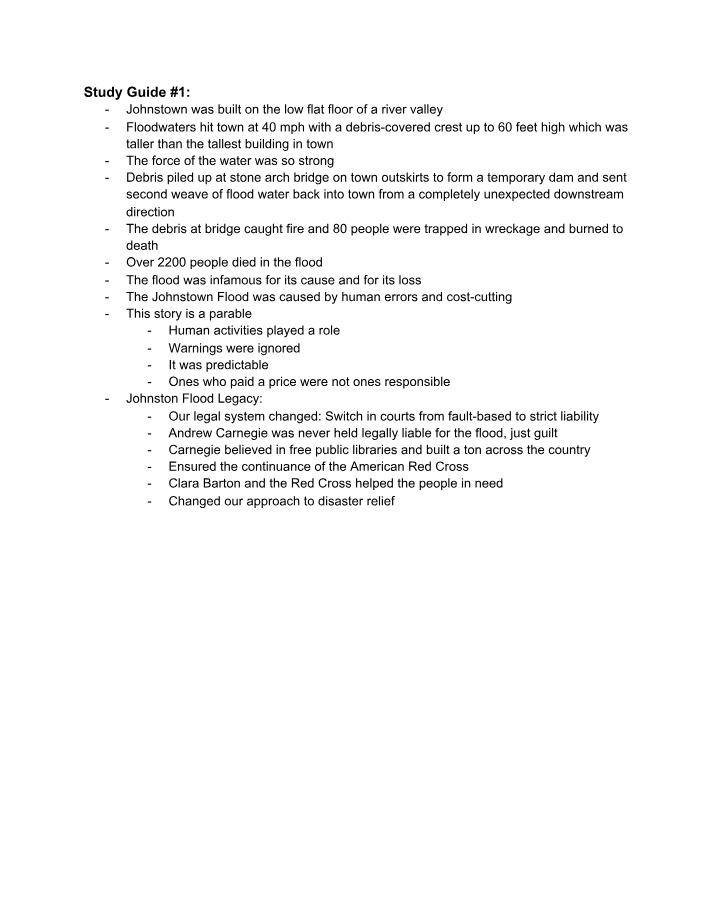 Johnstown Flood Study Guide