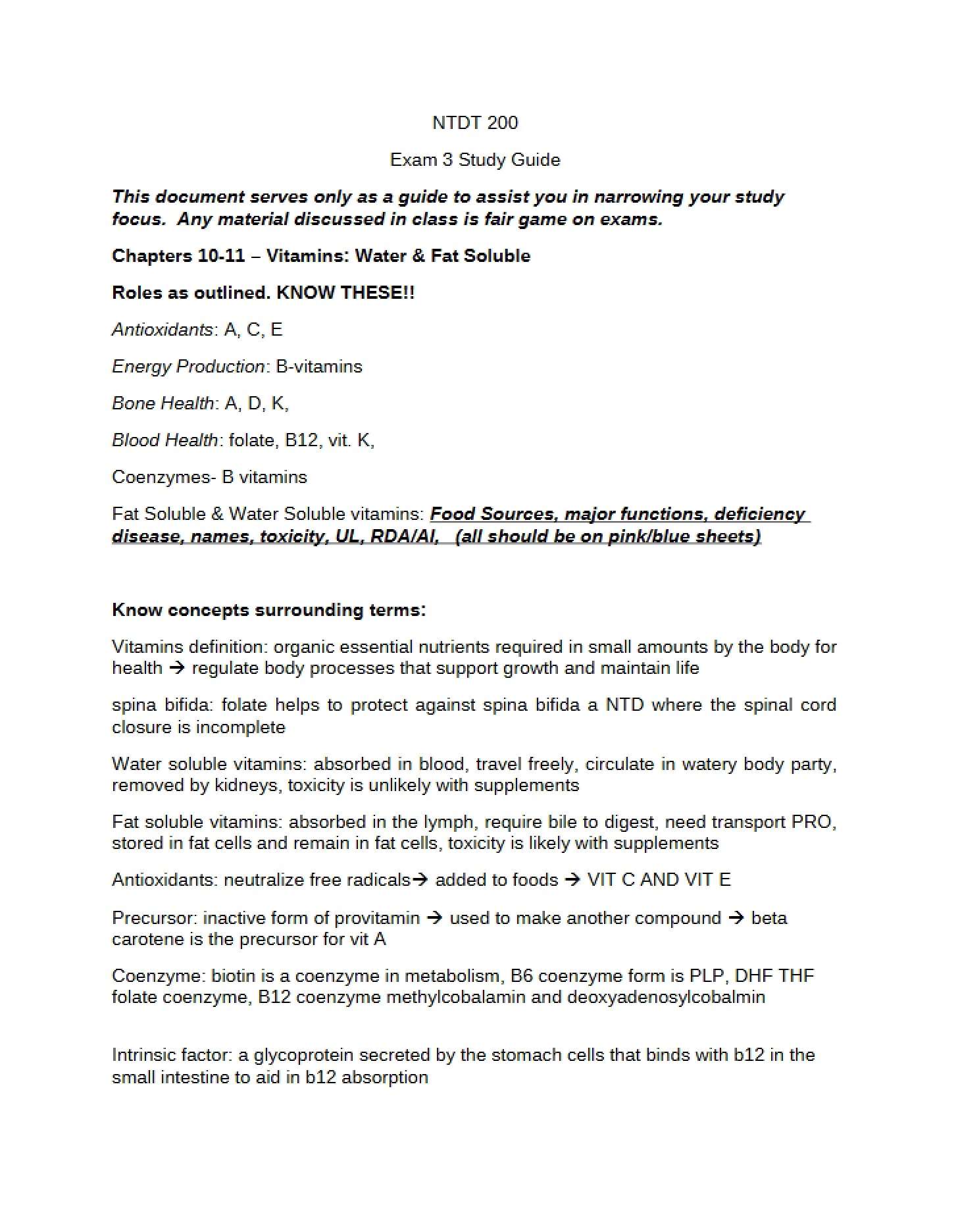 Study Guide Exam 3