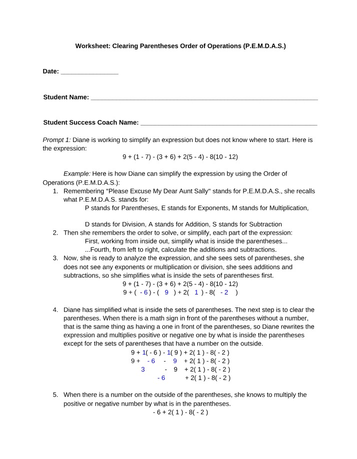 Order of Operations - Clearing Parentheses