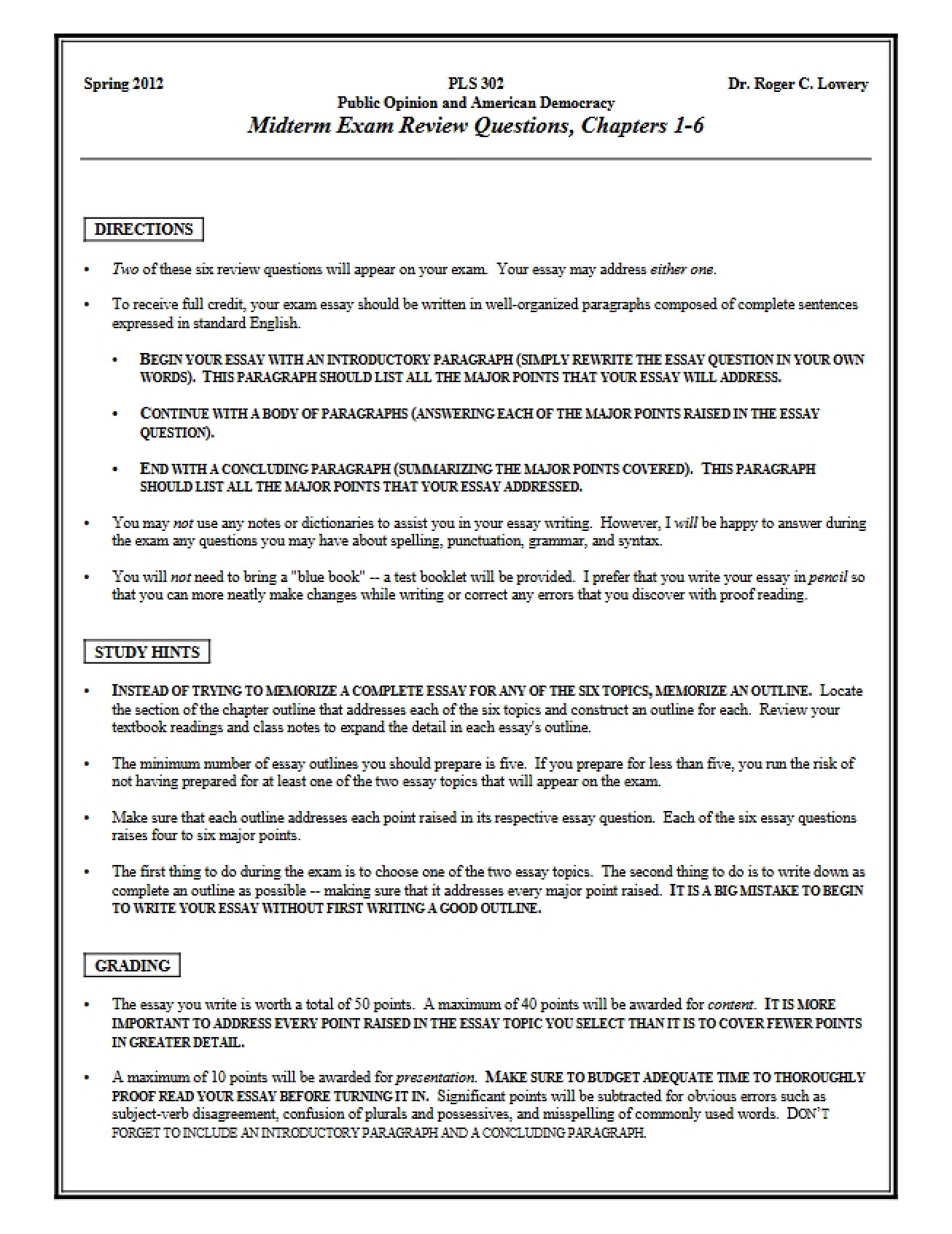 Review Questions for Midterm (Ch 1-6)