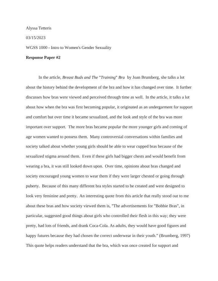 WGSS 1000 - Response Paper 2