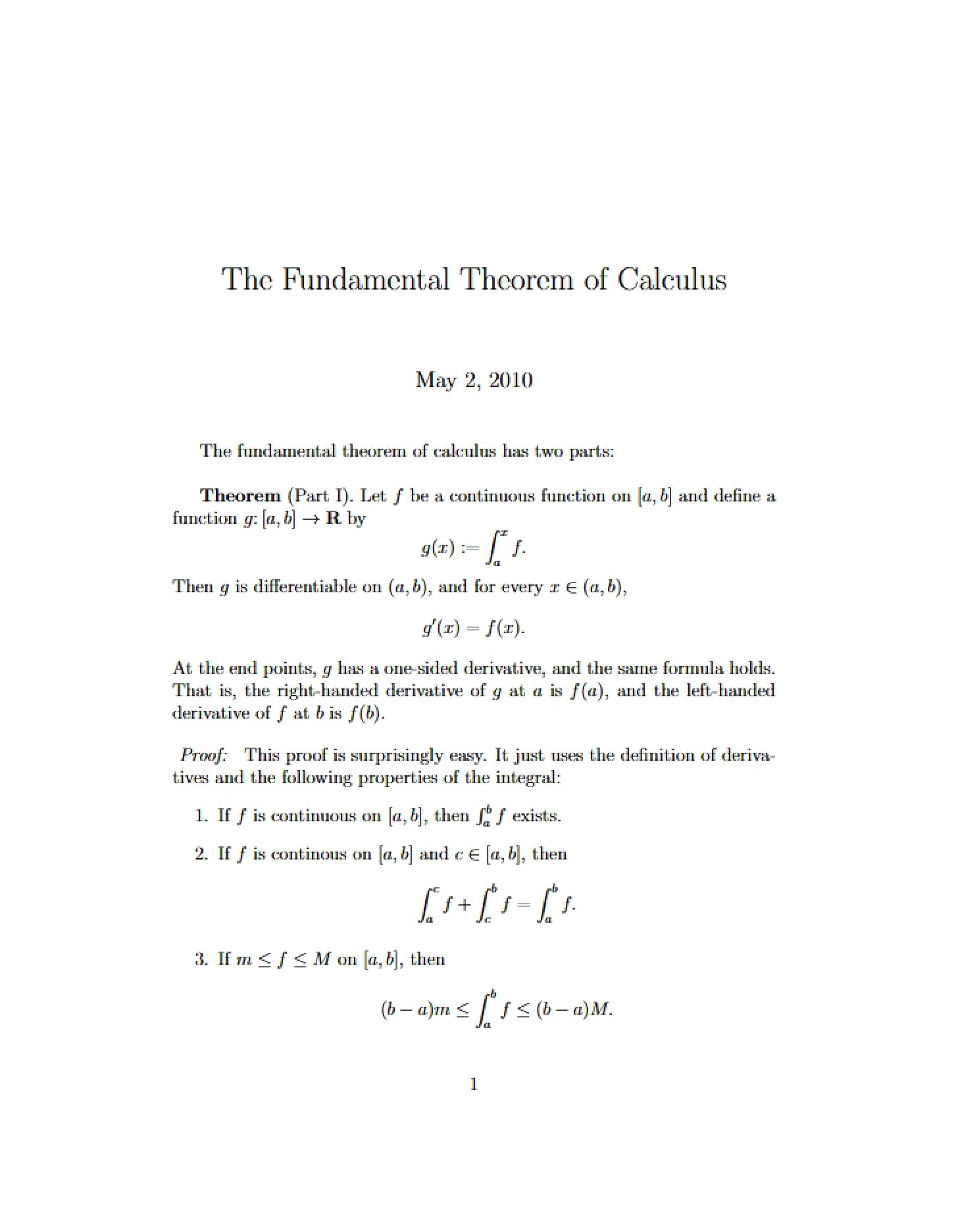 Calculus The Fundamental Theorem