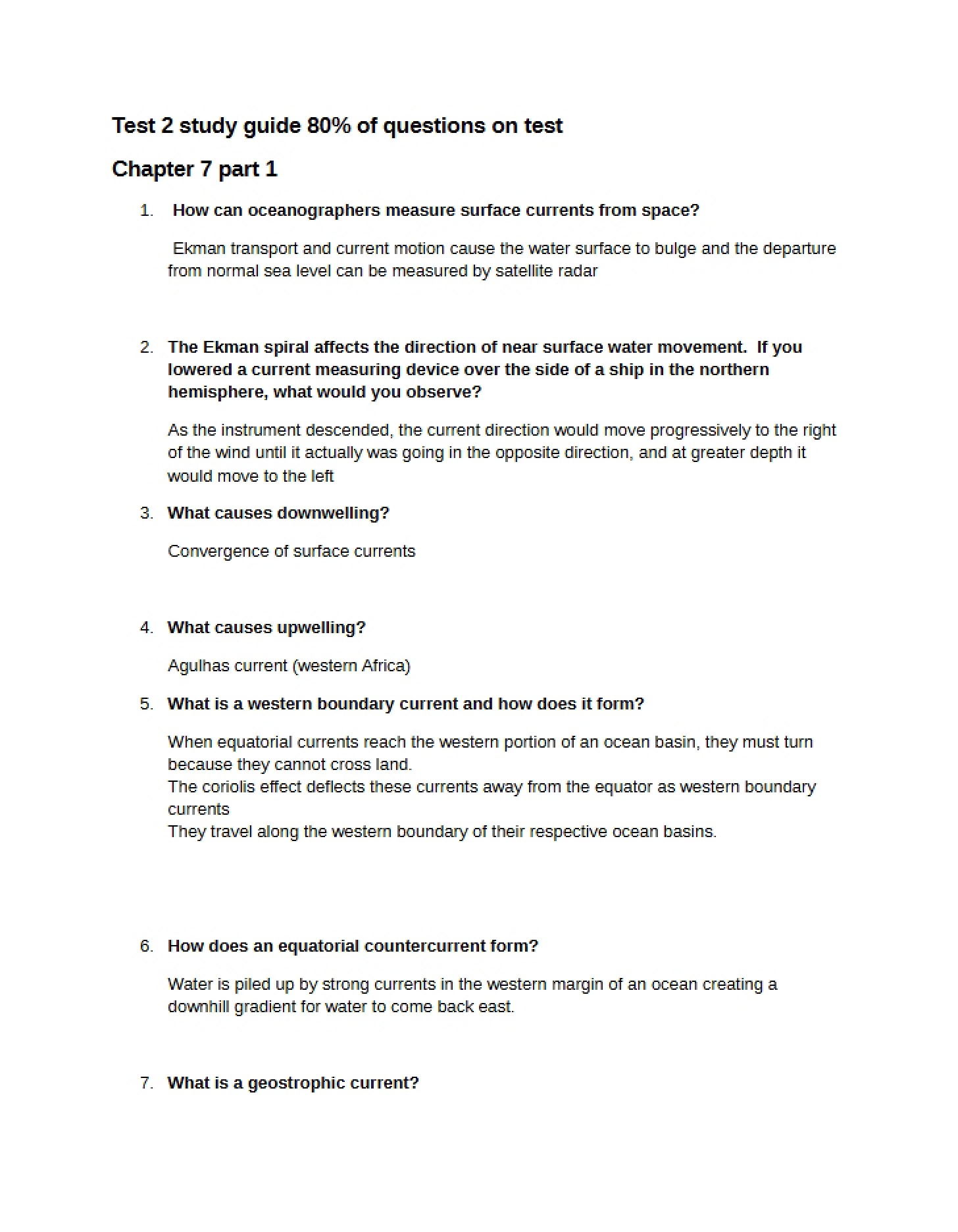 Study Guide for Test 2