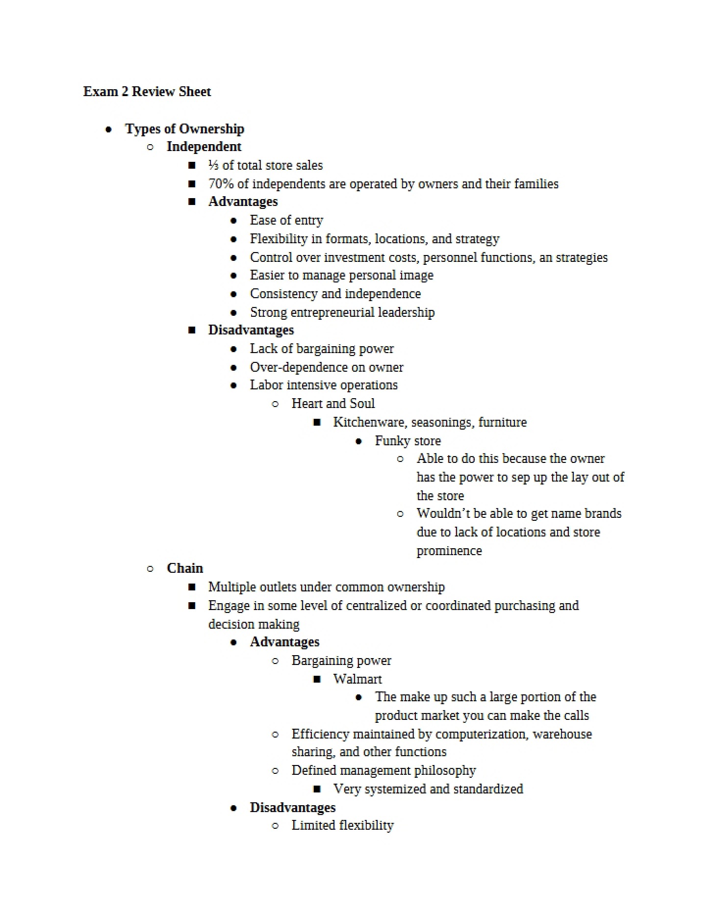 Review Sheet for Exam 2