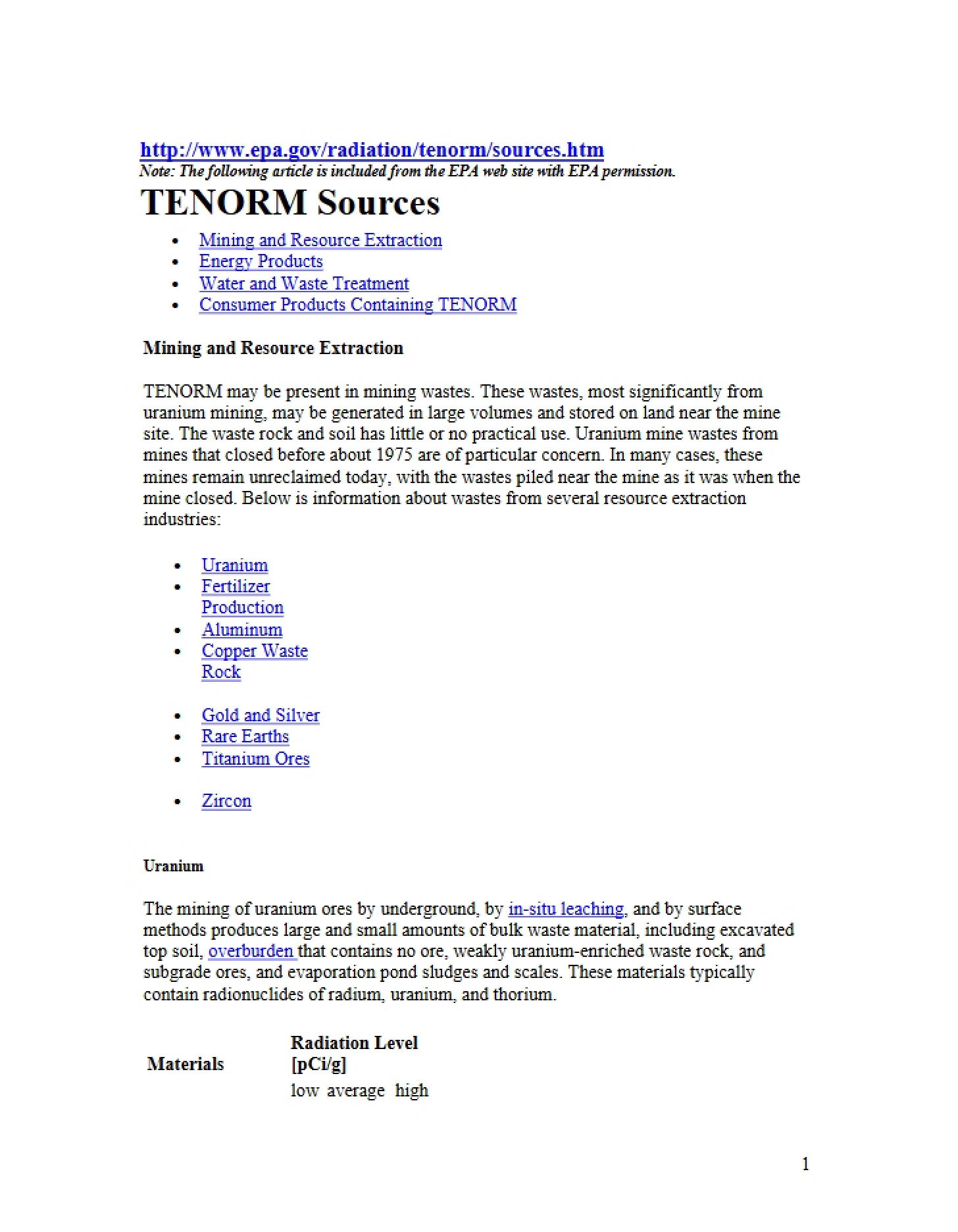 Sources of TENORM