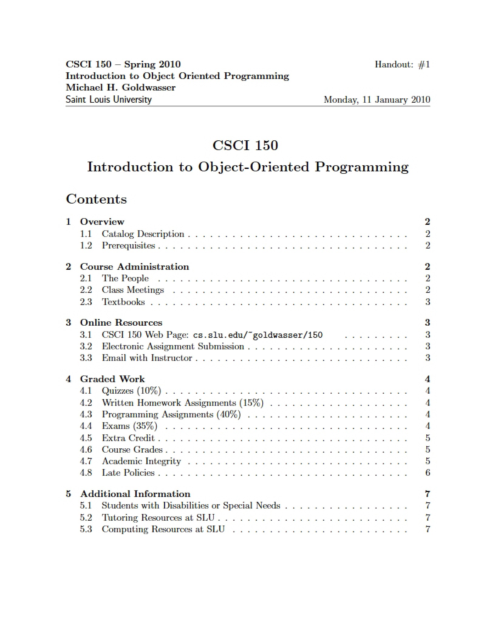 Course Info for OOP