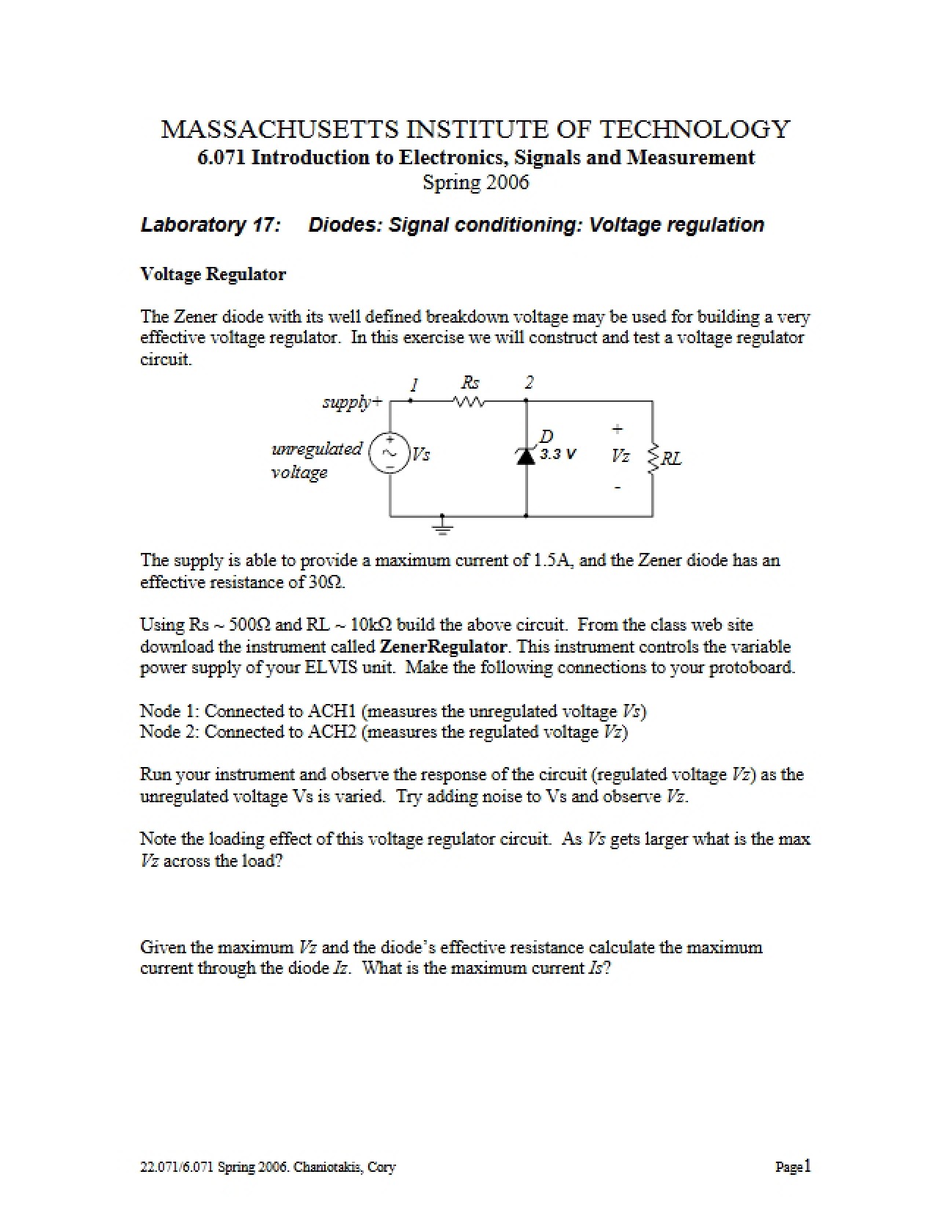 Voltage Regulation, Signal Conditioning, and Diodes