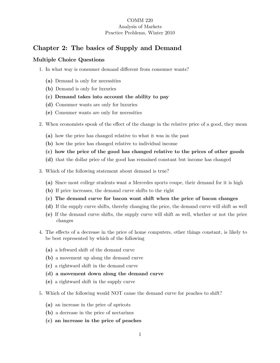 Winter 2010 Practice Problems for COMM220