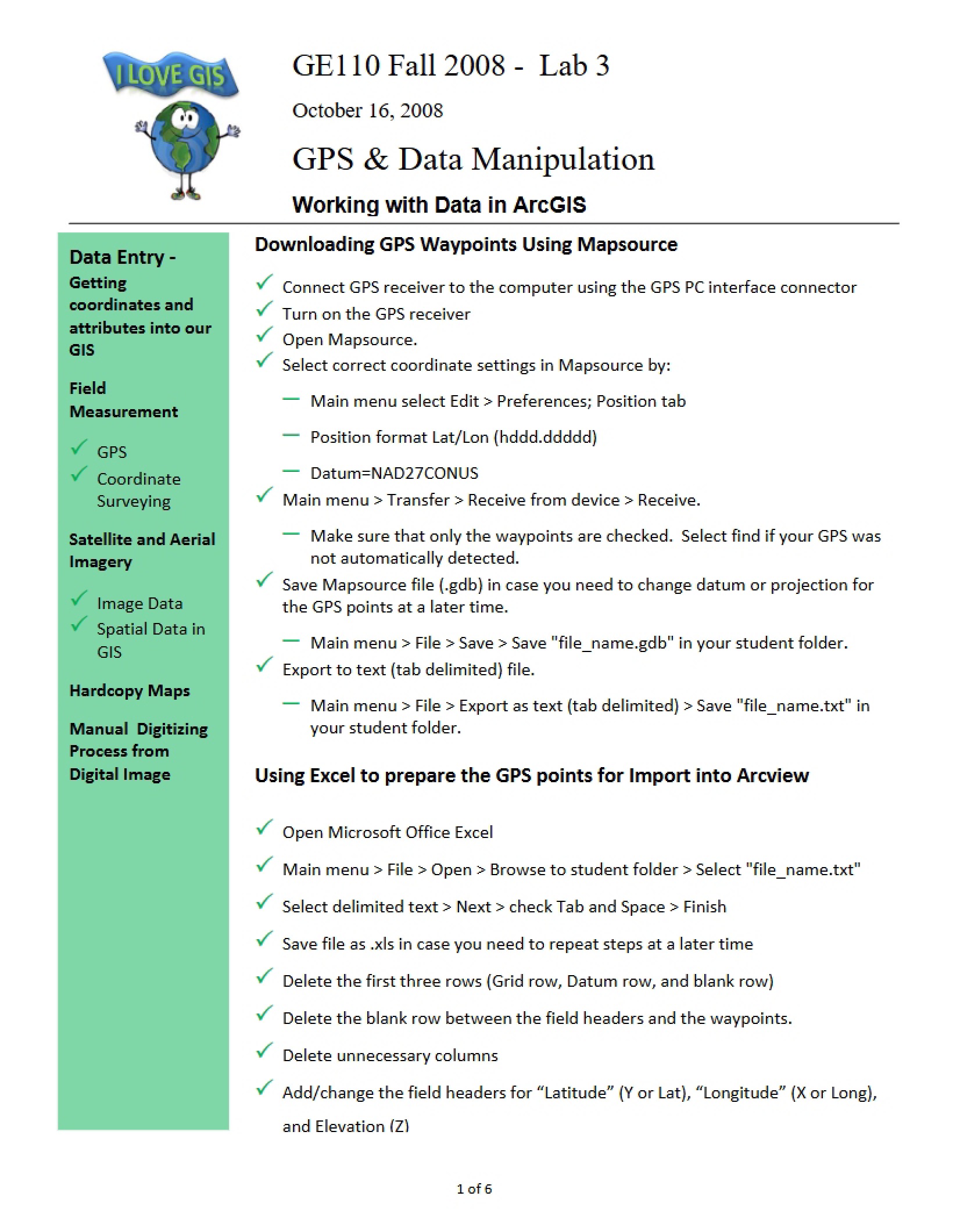 GPS and Data Manipulation Lab