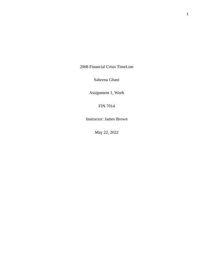 Timeline Assignment - 2008 Financial Crisis