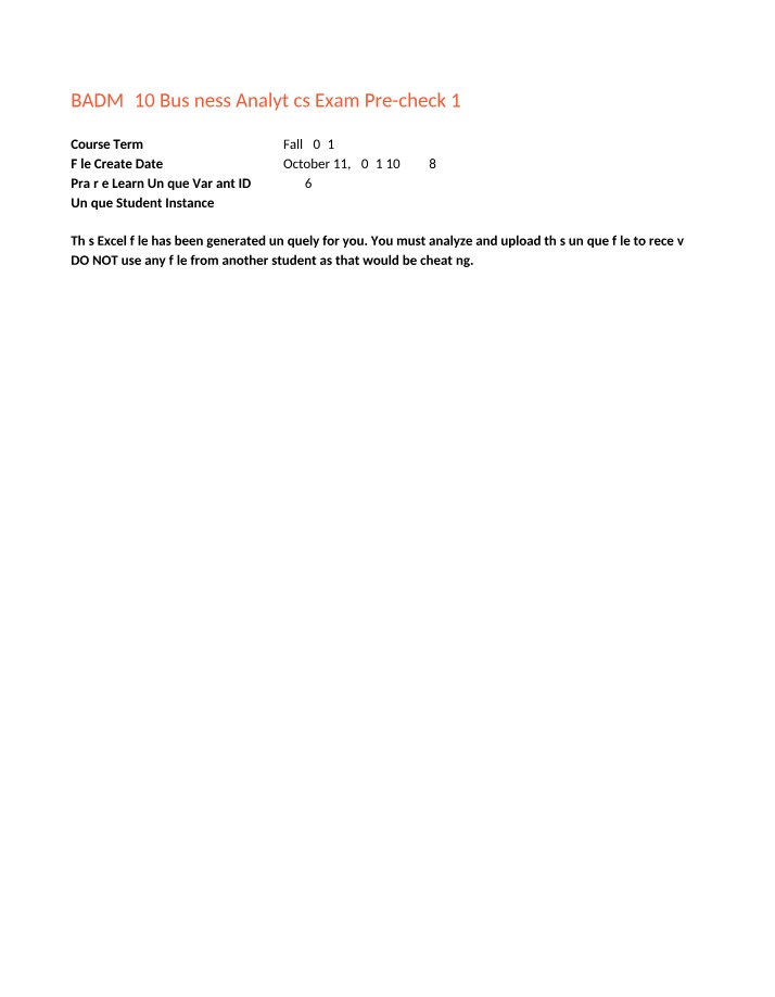 BADM 210 Business Analytics Exam Pre-check 1 B