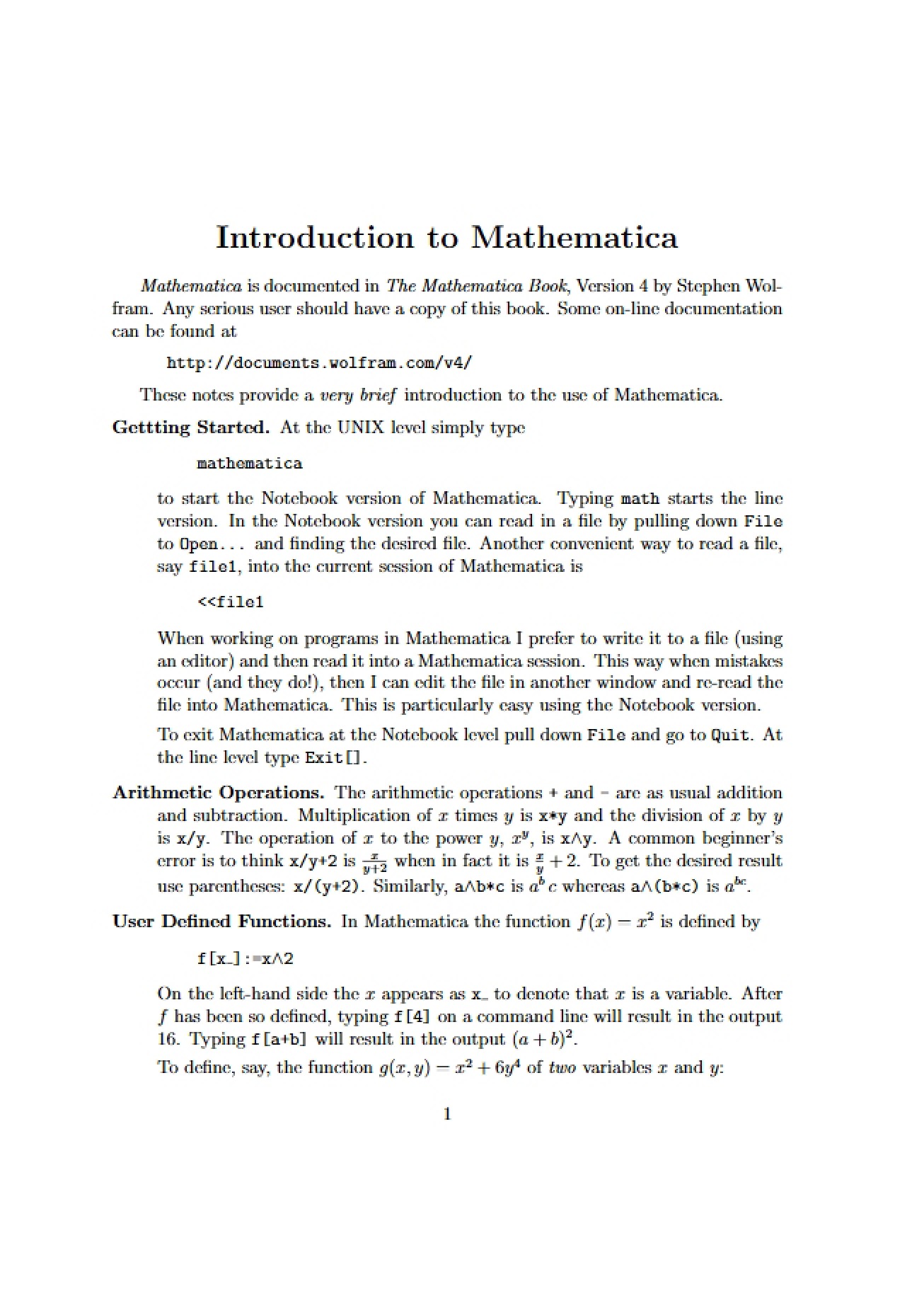 Mathematica Introduction