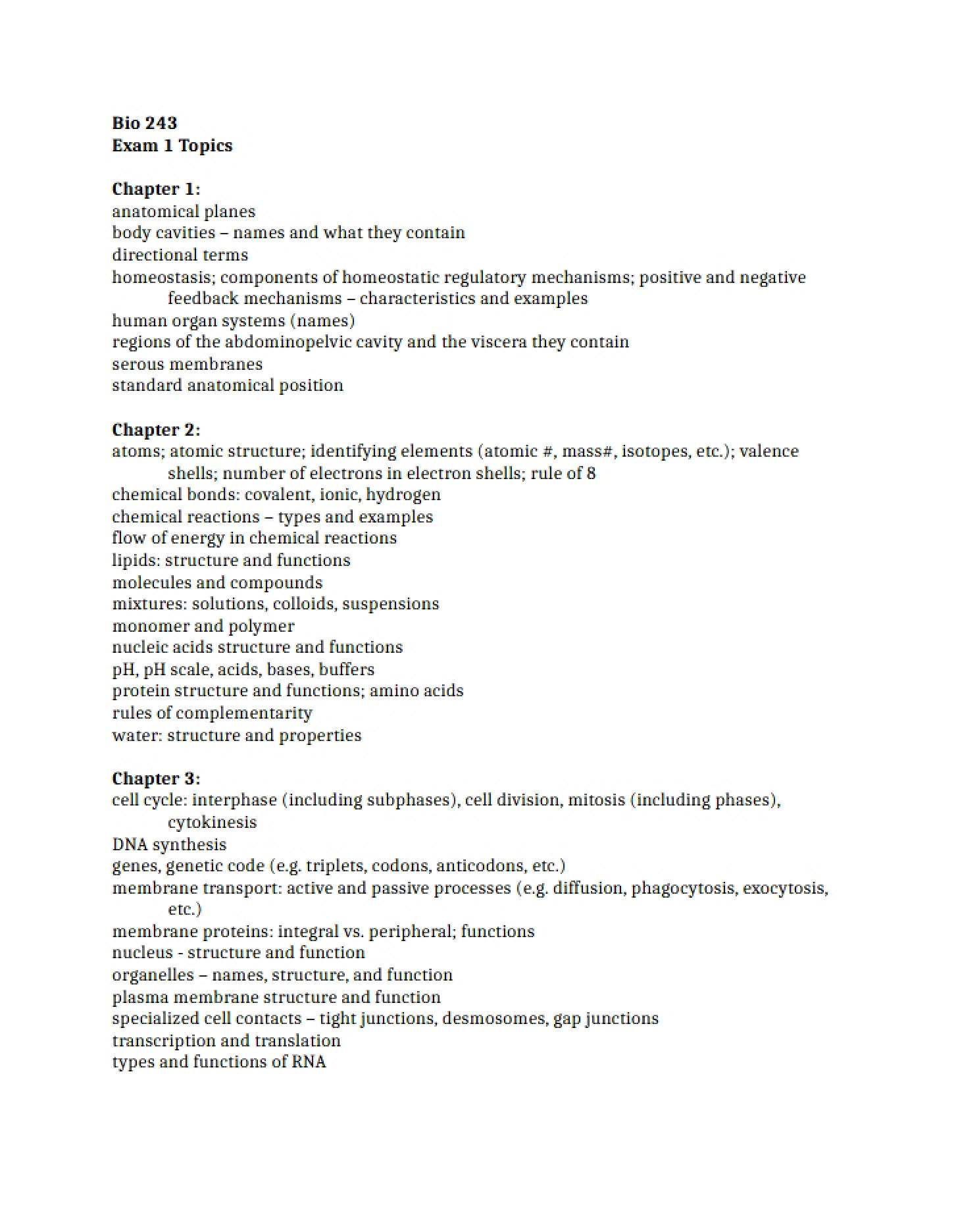 Topics for Exam One