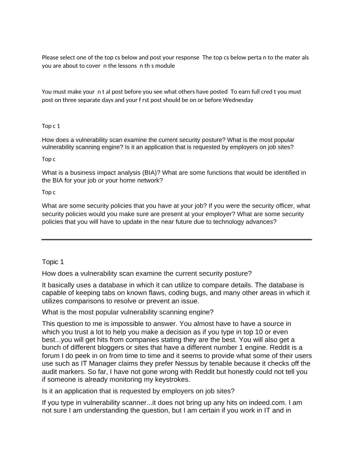 Vulnerability Scans and Security Posture